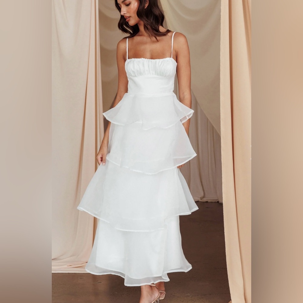 White Tiered Maxi Dress. (Ruffled)